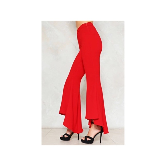 Red Flare Ruffle Pants - Picture 3 of 8